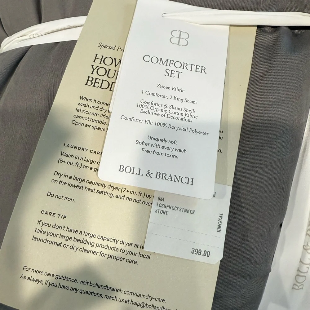 Boll & Branch NWT Organic Cotton Comforter & Sham Set